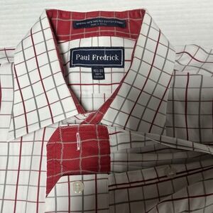 Paul Frederick Imperial 100's 2-Ply Cotton Dobby Dress Shirt White Plaid 15.5/33